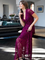 Hot Squash Purple V-Neck Lace Maxi Dress - Image 3 of 6