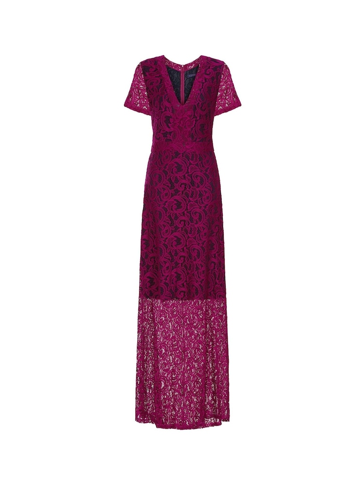 Hot Squash Purple V-Neck Lace Maxi Dress - Image 6 of 6