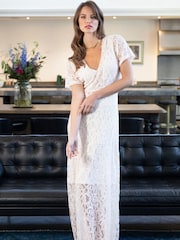 Hot Squash Cream V-Neck Lace Maxi Dress - Image 1 of 5