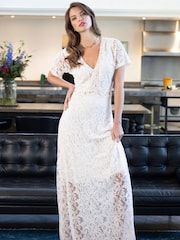 Hot Squash Cream V-Neck Lace Maxi Dress - Image 4 of 5