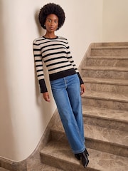 Roman White Stripe Button Detail Knit Jumper - Image 3 of 4