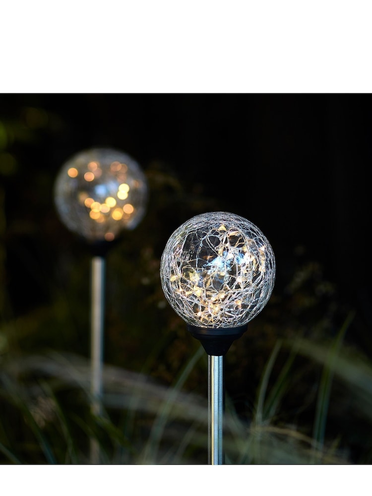 Lights4fun 2 Crackle Glass Warm White Solar Stake Outdoor Lights - Image 1 of 1