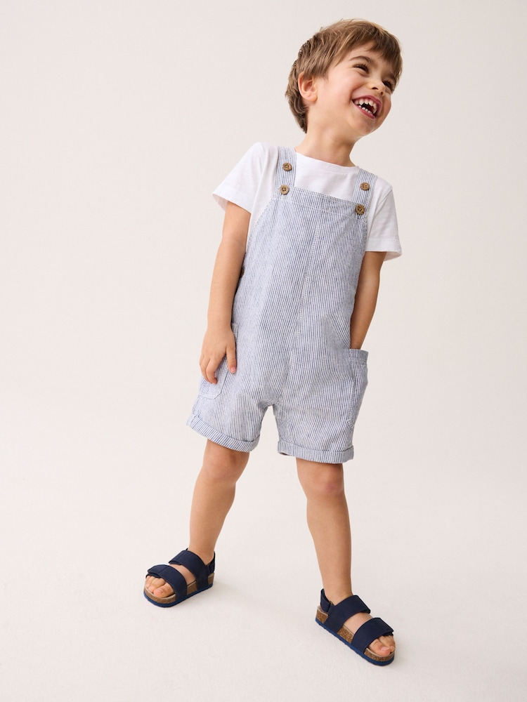 Blue/White Stripe Ticking Stripe Linen Blend Dungarees (3mths-7yrs) - Image 1 of 9