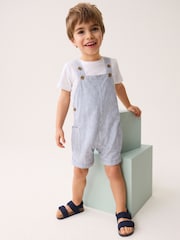 Blue/White Stripe Ticking Stripe Linen Blend Dungarees (3mths-7yrs) - Image 2 of 9