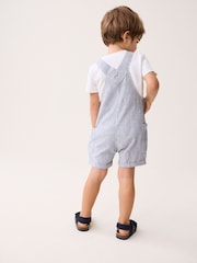 Blue/White Stripe Ticking Stripe Linen Blend Dungarees (3mths-7yrs) - Image 3 of 9