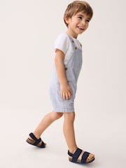 Blue/White Stripe Ticking Stripe Linen Blend Dungarees (3mths-7yrs) - Image 4 of 9