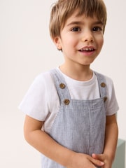 Blue/White Stripe Ticking Stripe Linen Blend Dungarees (3mths-7yrs) - Image 5 of 9
