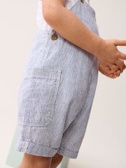 Blue/White Stripe Ticking Stripe Linen Blend Dungarees (3mths-7yrs) - Image 6 of 9