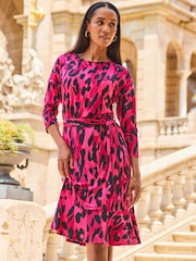 Sosandar Pink Tie Waist Midi Dress - Image 1 of 5