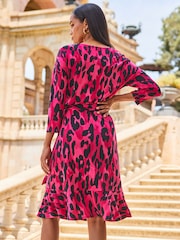 Sosandar Pink Tie Waist Midi Dress - Image 2 of 5