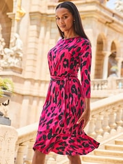 Sosandar Pink Tie Waist Midi Dress - Image 4 of 5