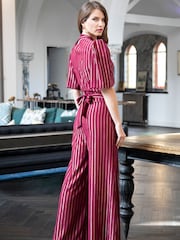 Hot Squash Red Wide Leg Gold Stripe Jumpsuit - Image 4 of 6