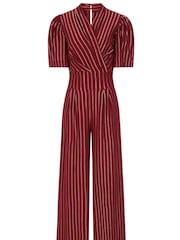 Hot Squash Red Wide Leg Gold Stripe Jumpsuit - Image 6 of 6