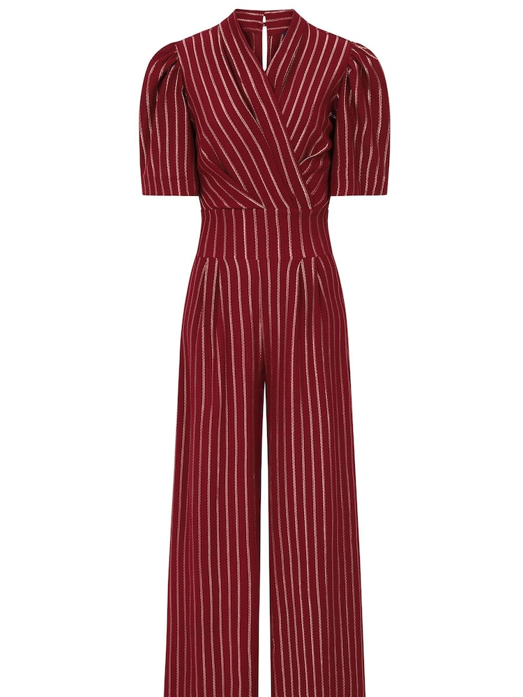 Hot Squash Red Wide Leg Gold Stripe Jumpsuit - Image 6 of 6
