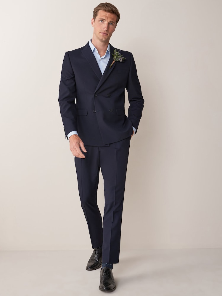 Navy Blue Double Breasted Suit Jacket - Image 2 of 10 Navy Blue Double Breasted Suit Jacket - Image 2 of 10