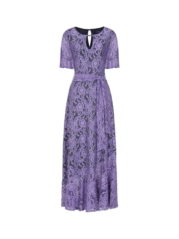 Hot Squash Purple Keyhole Lace Dress with Asymmetric Hem - Image 4 of 4
