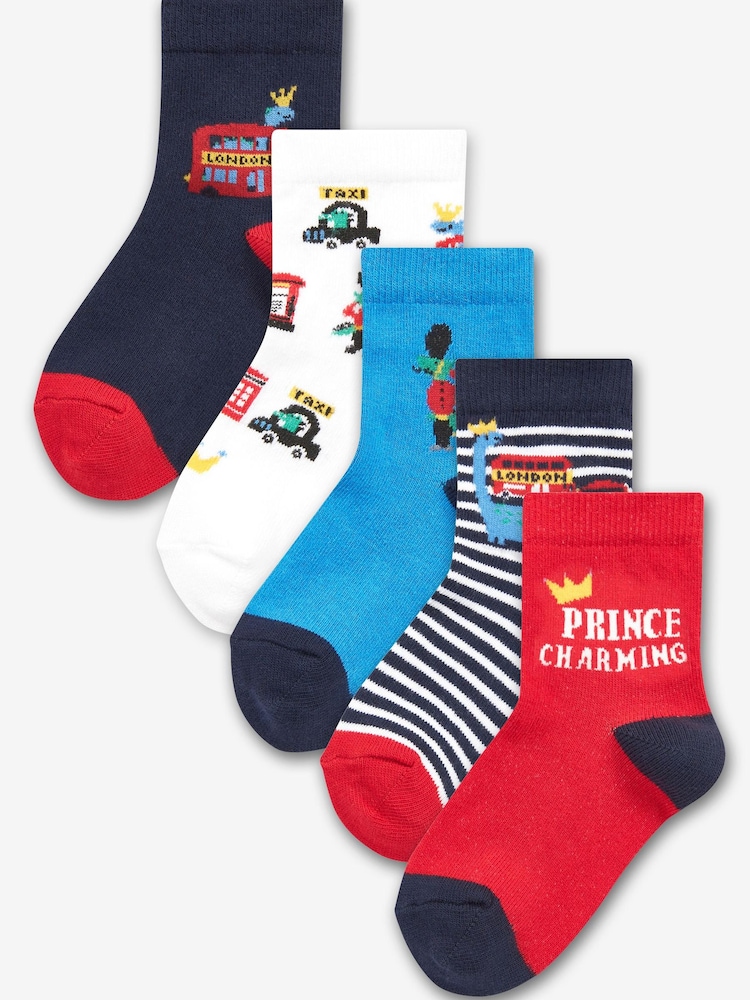 Red/White/Navy London 5 Pack Cotton Rich Socks - Image 1 of 6