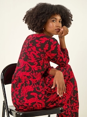 Roman Red Paisley Print Pocket Midi Stretch Dres - Image 1 of 5