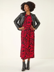 Roman Red Paisley Print Pocket Midi Stretch Dres - Image 2 of 5