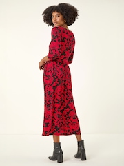 Roman Red Paisley Print Pocket Midi Stretch Dres - Image 3 of 5