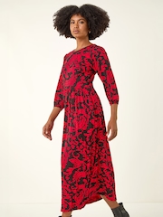 Roman Red Paisley Print Pocket Midi Stretch Dres - Image 4 of 5