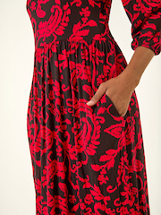 Roman Red Paisley Print Pocket Midi Stretch Dres - Image 5 of 5