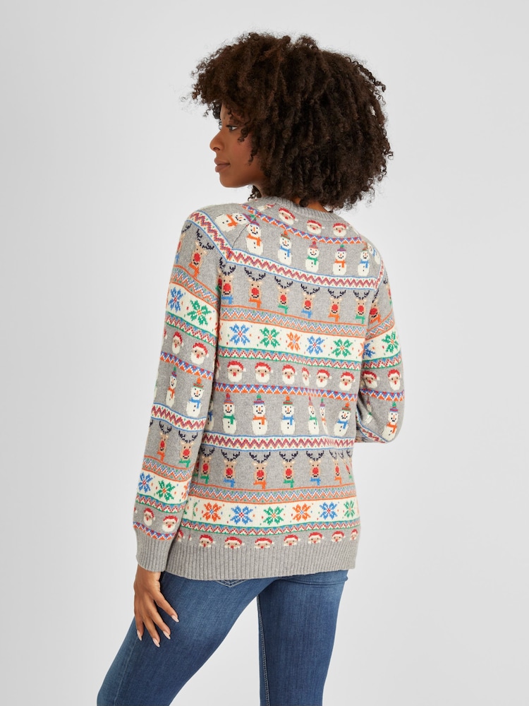 JoJo Maman Bébé Grey Christmas Fair Isle Pattern Jumper - Image 3 of 5