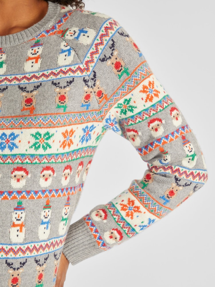 JoJo Maman Bébé Grey Christmas Fair Isle Pattern Jumper - Image 4 of 5