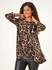 Roman Brown Stretch Textured Animal Print Tunic - Image 2 of 6
