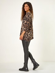 Roman Brown Stretch Textured Animal Print Tunic - Image 4 of 6