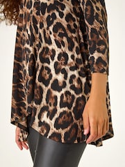 Roman Brown Stretch Textured Animal Print Tunic - Image 6 of 6