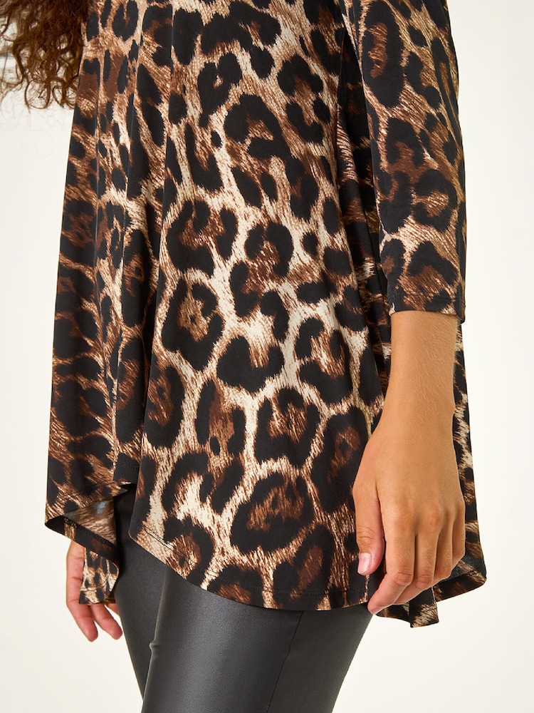 Roman Brown Stretch Textured Animal Print Tunic - Image 6 of 6 Roman Brown Stretch Textured Animal Print Tunic - Image 6 of 6