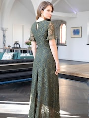 Hot Squash Green Keyhole Lace Dress with Asymmetric Hem - Image 2 of 5