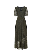 Hot Squash Green Keyhole Lace Dress with Asymmetric Hem - Image 5 of 5