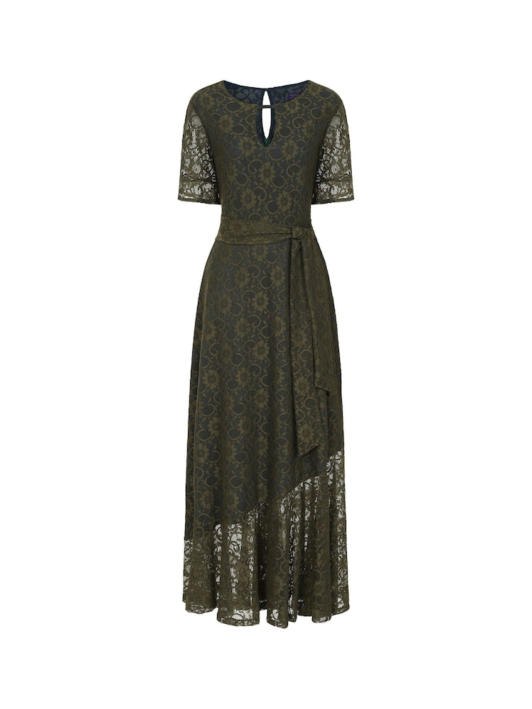 Hot Squash Green Keyhole Lace Dress with Asymmetric Hem - Image 5 of 5