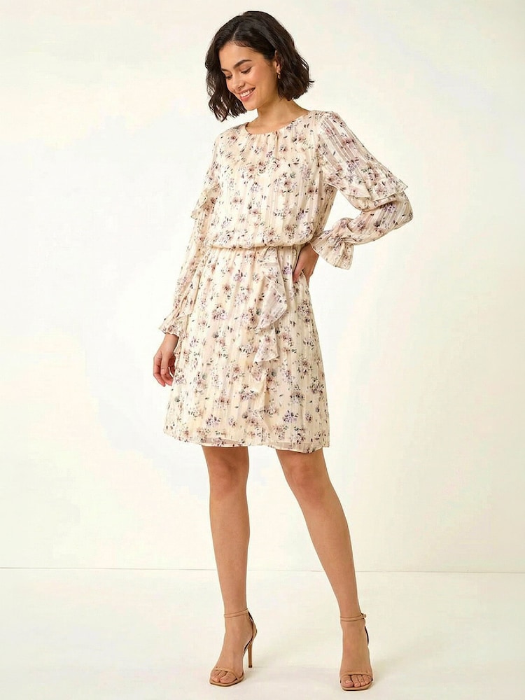 Roman White Floral Frill Dobby Print Dress - Image 2 of 6 Roman White Floral Frill Dobby Print Dress - Image 2 of 6