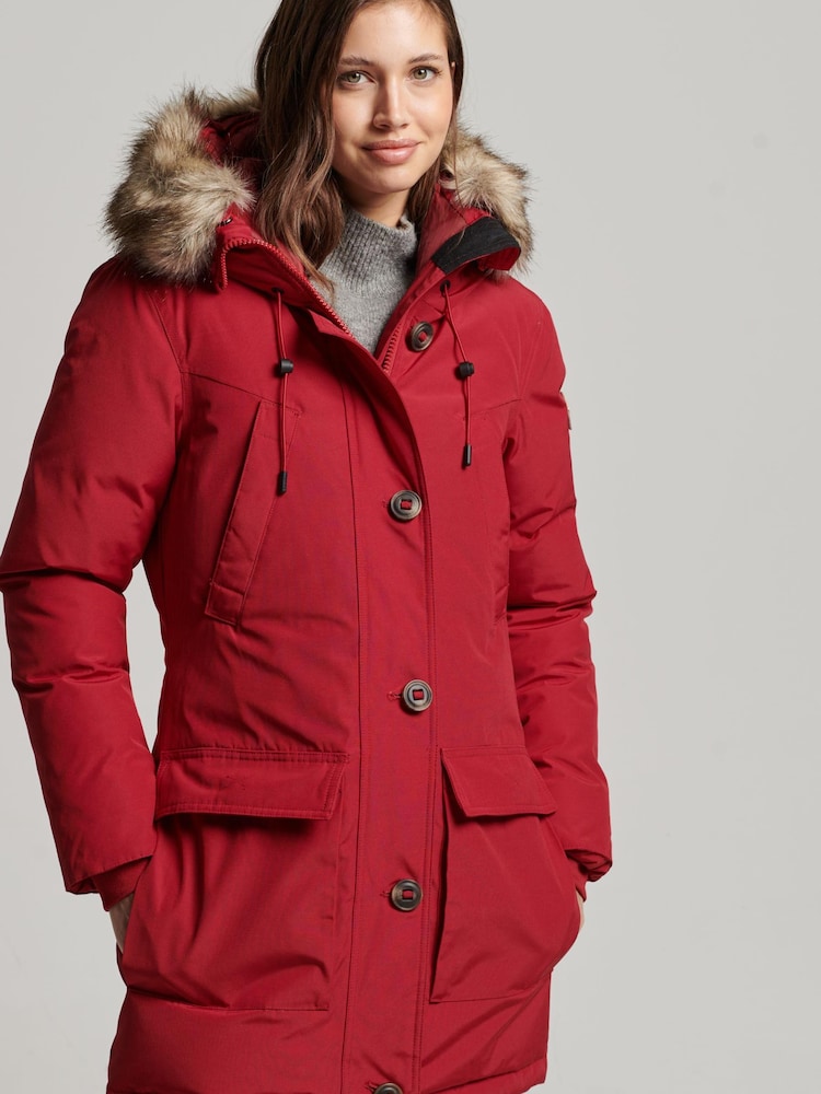 Superdry Red Rookie Down Parka Coat - Image 1 of 3