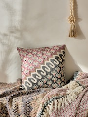 French Connection Pink Distressed Print 100% Cotton Poppyfield Cushion - Image 1 of 4