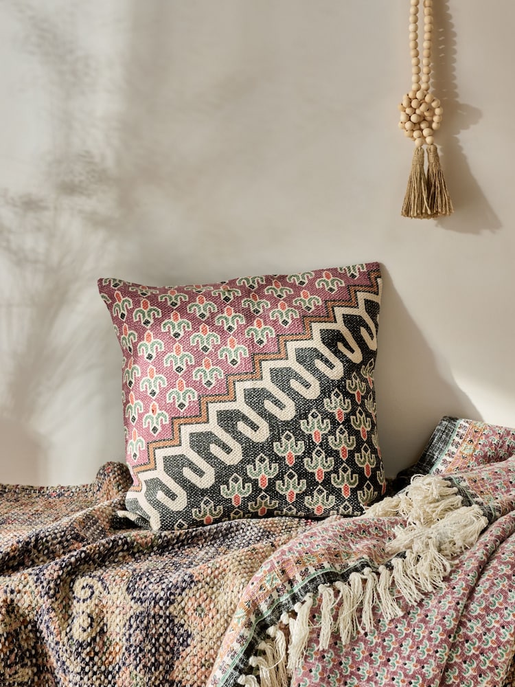 French Connection Pink Distressed Print 100% Cotton Poppyfield Cushion - Image 1 of 4