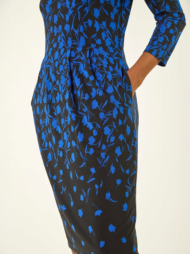 Roman Floral Pleat Pocket Front Stretch Dress - 5এর মধ্যে 5 ছবি
