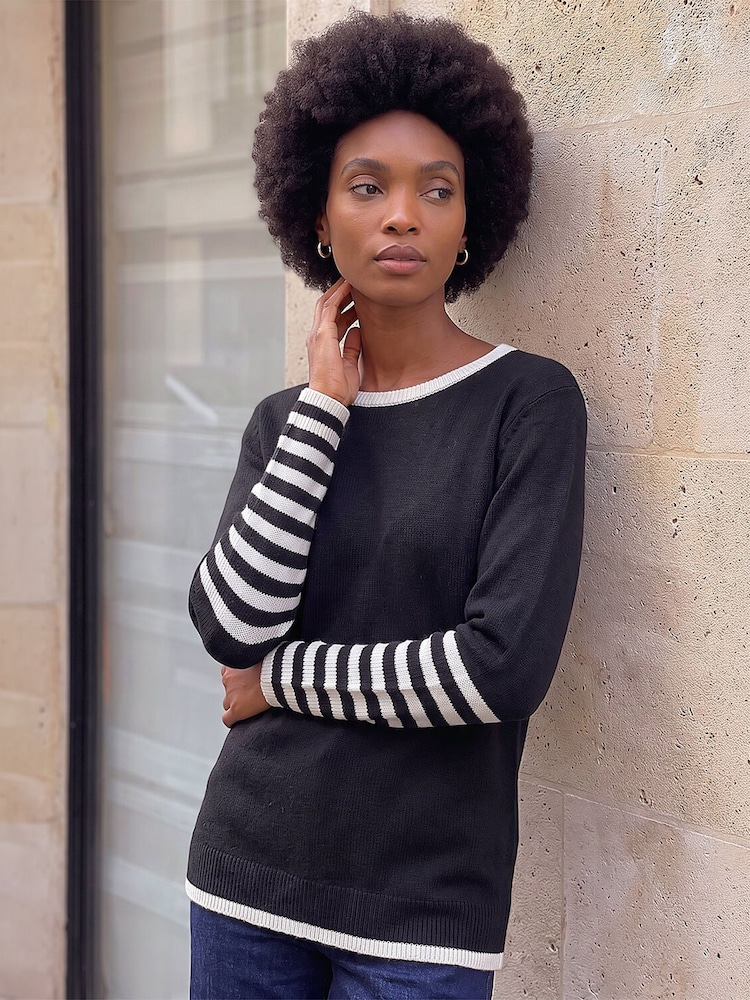 Μαύρο - Roman Contrast Rige Detail Knit Πουλόβερ - Εικόνα 1 από 4 Μαύρο - Roman Contrast Rige Detail Knit Πουλόβερ - Εικόνα 1 από 4