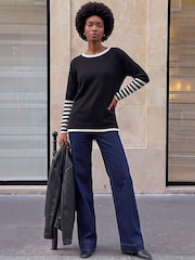Μαύρο - Roman Contrast Rige Detail Knit Πουλόβερ - Εικόνα 2 από 4