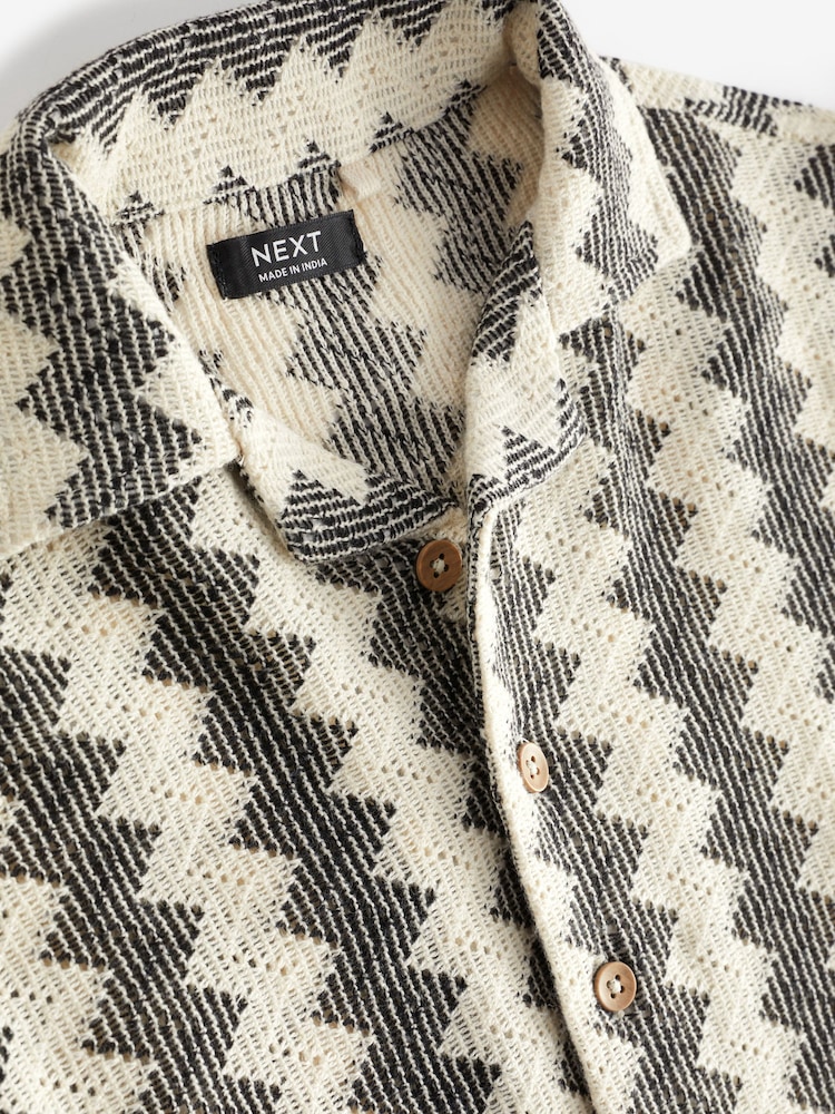 Black/White Short Sleeve Textured Cotton Rich Shirt (3mths-7yrs) - Image 1 of 6