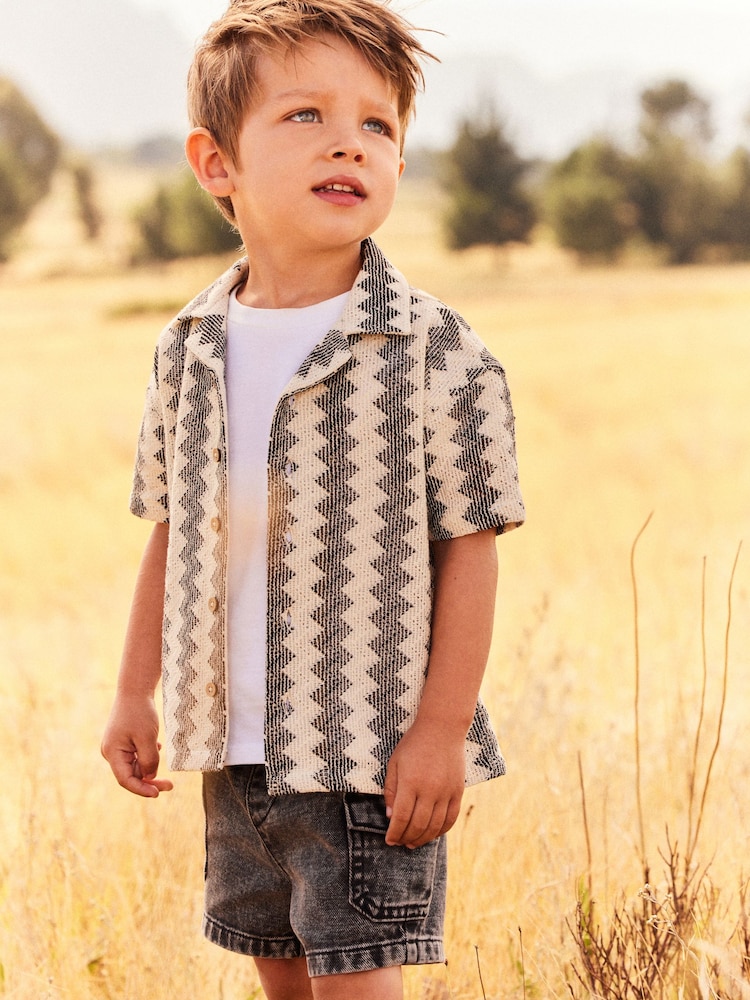 Black/White Short Sleeve Textured Cotton Rich Shirt (3mths-7yrs) - Image 2 of 6