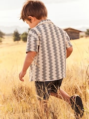 Black/White Short Sleeve Textured Cotton Rich Shirt (3mths-7yrs) - Image 3 of 6
