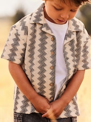 Black/White Short Sleeve Textured Cotton Rich Shirt (3mths-7yrs) - Image 4 of 6