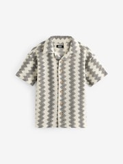 Black/White Short Sleeve Textured Cotton Rich Shirt (3mths-7yrs) - Image 5 of 6