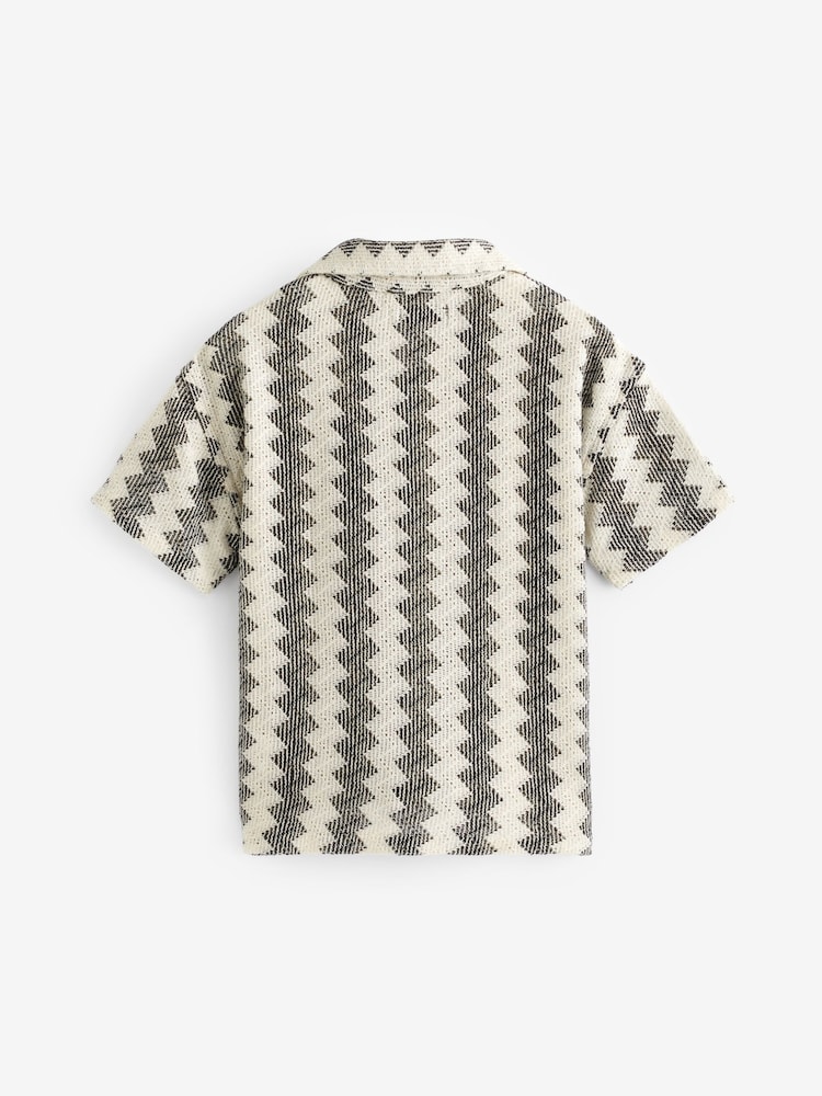 Black/White Short Sleeve Textured Cotton Rich Shirt (3mths-7yrs) - Image 6 of 6