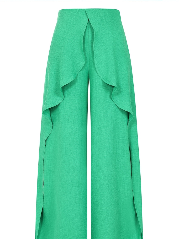 Hot Squash Green Palazzo Trousers with Side Frill - Image 4 of 4