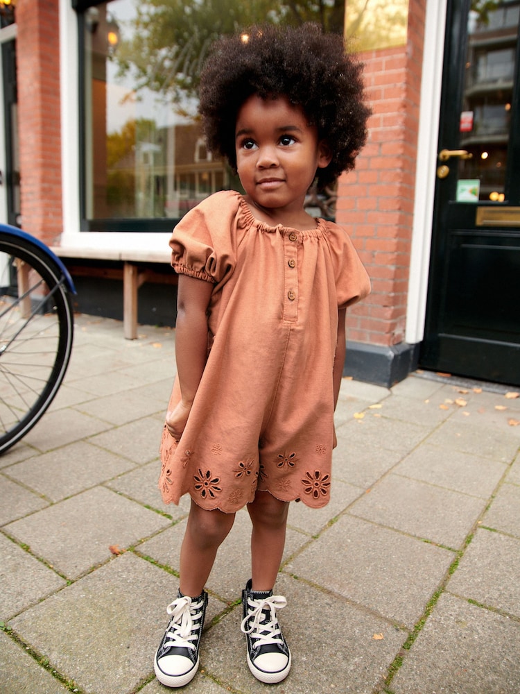 Rust Brown Broderie Playsuit (3mths-7yrs) - Image 1 of 5